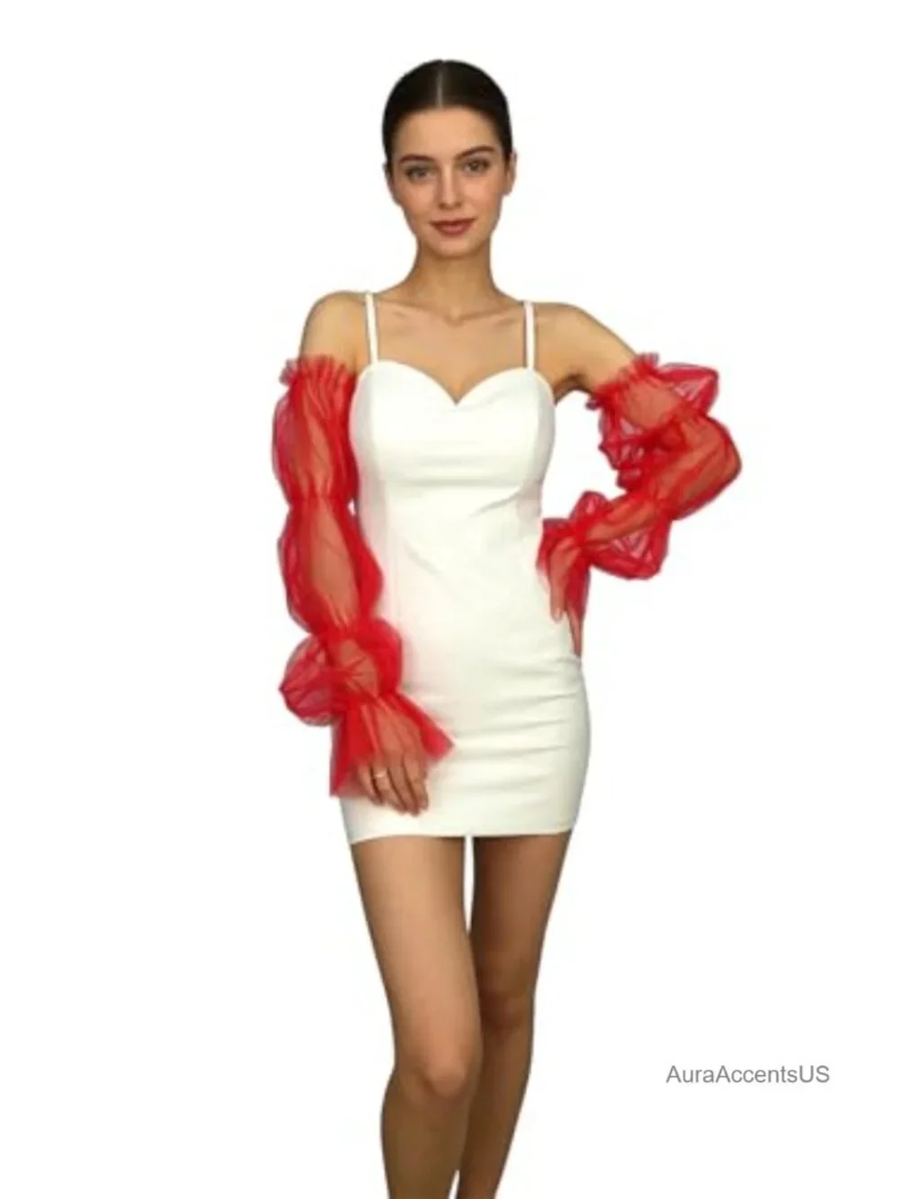 Long Tulle Gloves Mesh Stretchy Puffy Sleeves Fingerless Gloves Costume Bridal